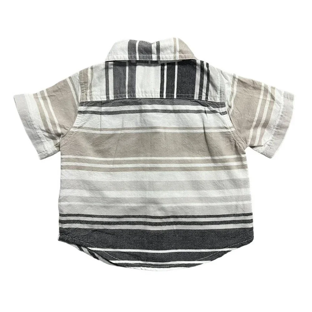 Old Navy 0-3m Grey & Tan Striped Button Down Shirt